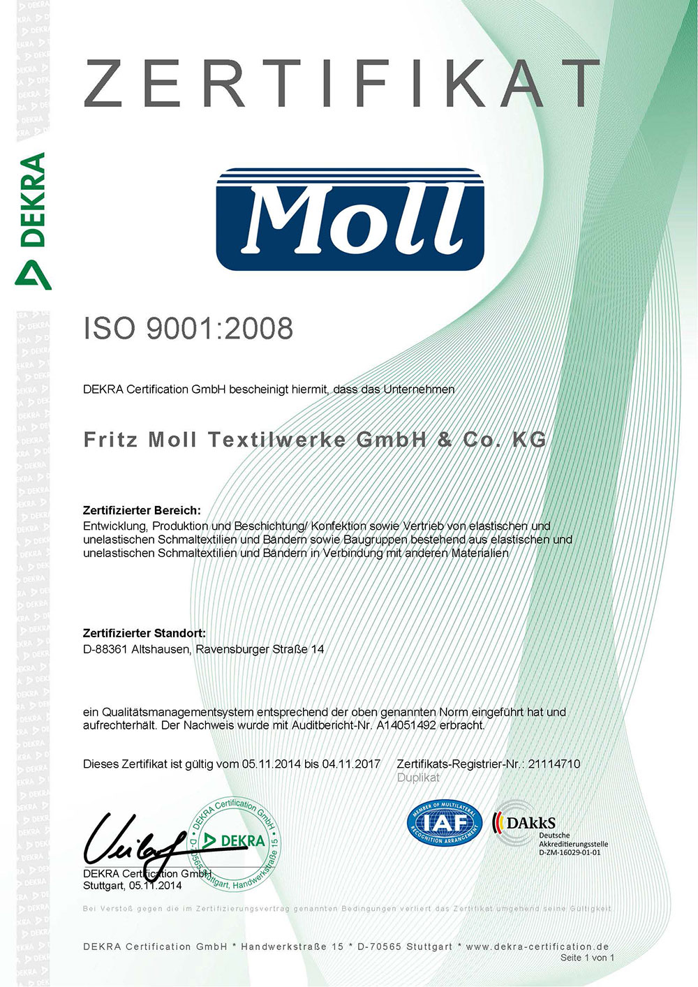 ISO-9001-2008 Zertifikat